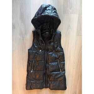 Black Long Puffer Vest - Size XS